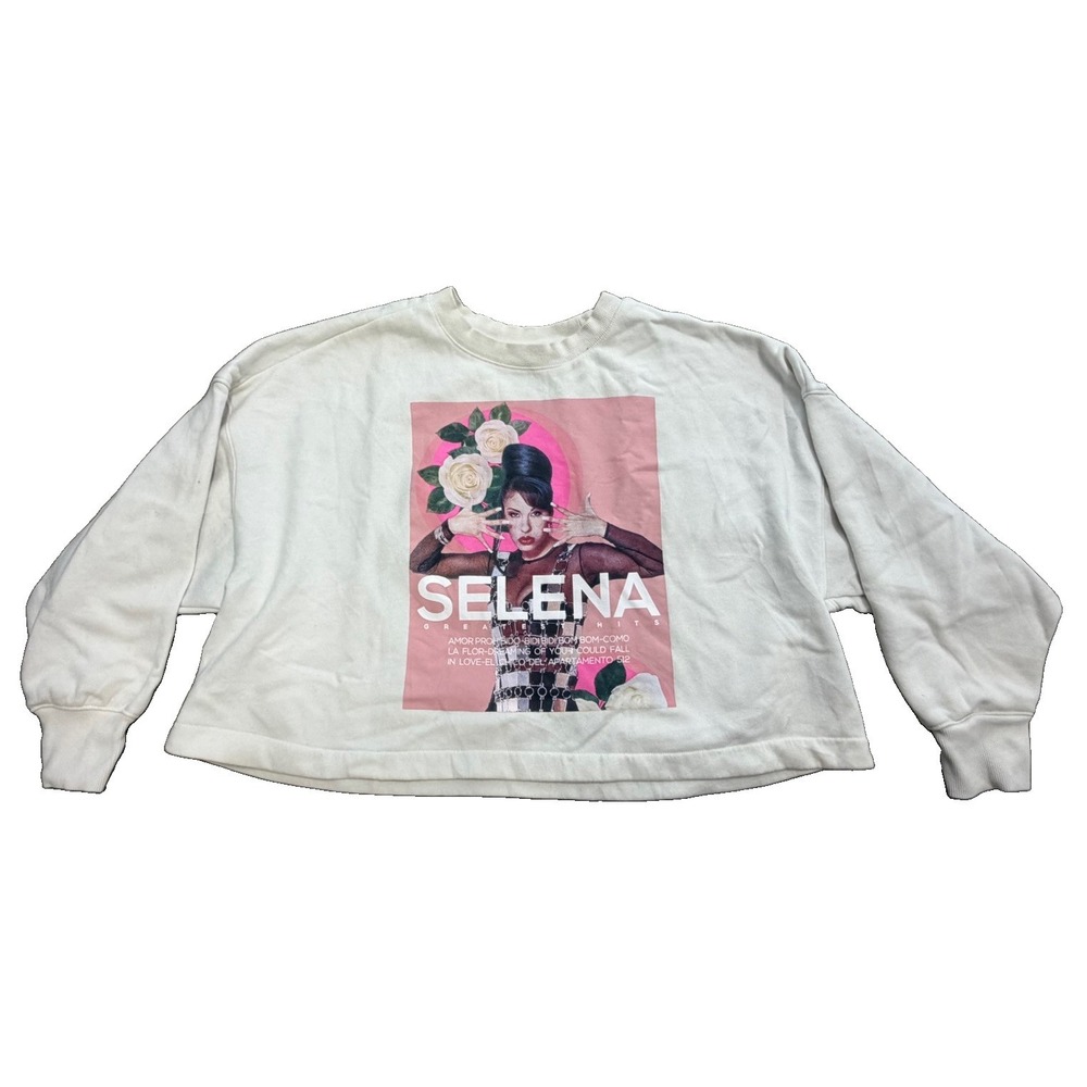 Official Selena Quintanilla XL Cream Graphic Cropped Sweatshirt Amor Prohibido